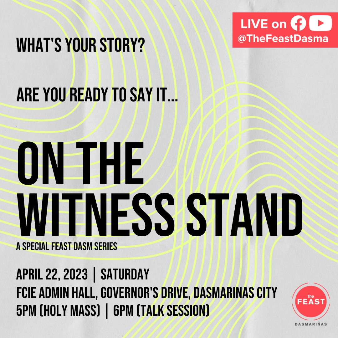 TheFeastDasma's tweet photo. Join us tomorrow, April 22 (Saturday), for another blessed Feast! The anticipated Holy Mass will be at 5 PM followed by the Feast at 6 PM.

Bring your family and friends and together, let's bask in His love.

#TheFeastDasma
#YouAreLoved https://t.co/yNIfU8IR7n