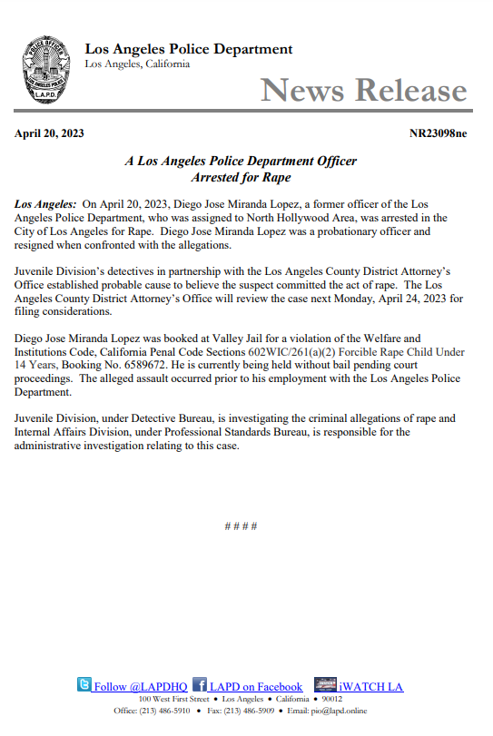 LAPDPIO's tweet photo. LAPD NEWS: LAPD Officer Arrested for Rape https://t.co/Ue7aM6OVX9