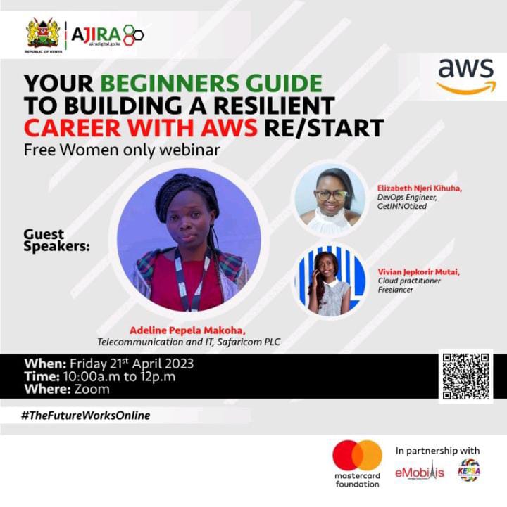 AWS UserGroup Kenya (@aws_ugkenya) on Twitter photo Join <a href="/adeline_makokha/">Adeline Makokha</a> today at 10 am as she speaks on Building your career with AWS Re/Start.
Register here: rb.gy/f3hw4 Join <a href="/adeline_makokha/">Adeline Makokha</a> today at 10 am as she speaks on Building your career with AWS Re/Start.
Register here: rb.gy/f3hw4