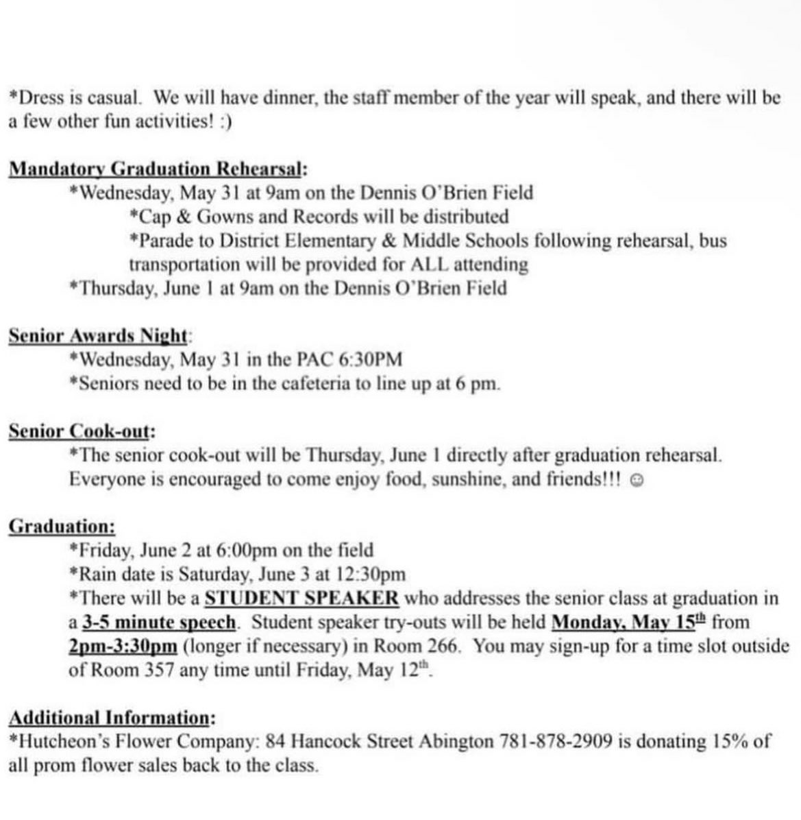 Important Senior Dates! Make sure to add to your calendar!!