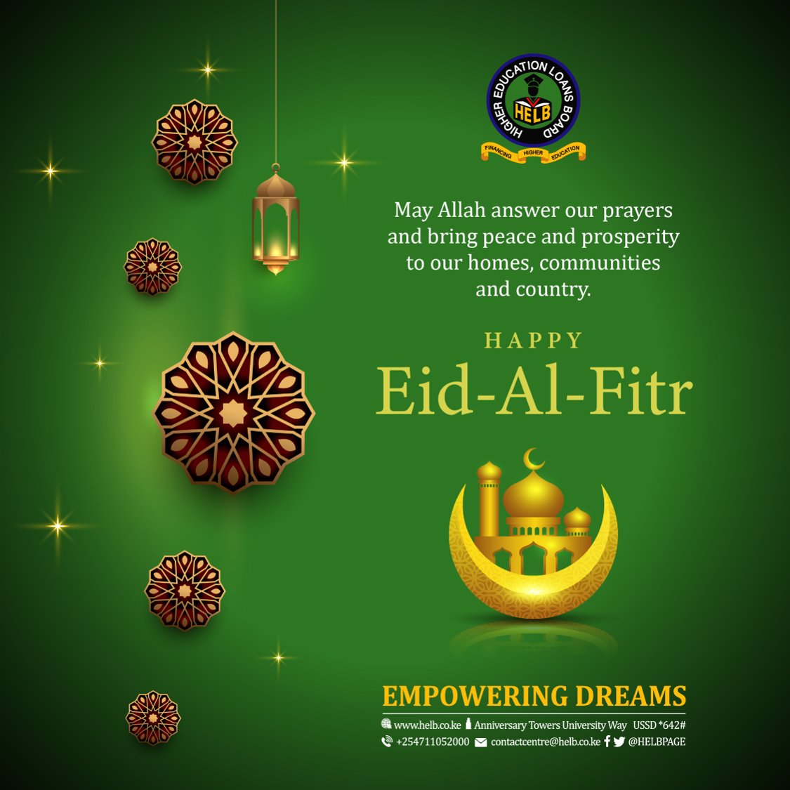 HELBpage's tweet photo. To our Muslim brothers and sisters, we wish you a Happy Idd-Ul-Fitr. Our offices will remain closed today to resume normal services on Monday 24th April 2023 #HappyIdd-Ul-Fitr https://t.co/Hc2fLRl9IX