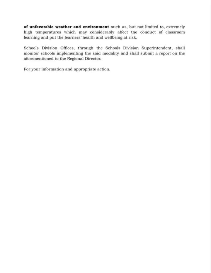 neorichcel's tweet photo. Thank God!DepEd released a memorandum yesterday,reiterating d Implementation of Modular Distance Learning as provided in DepEd Order #037, s.2022.This,together with d publication of PAGASA re heat indices r d same premises I cited for writing d request letter 2 d school principal https://t.co/tOz9vWuNoB