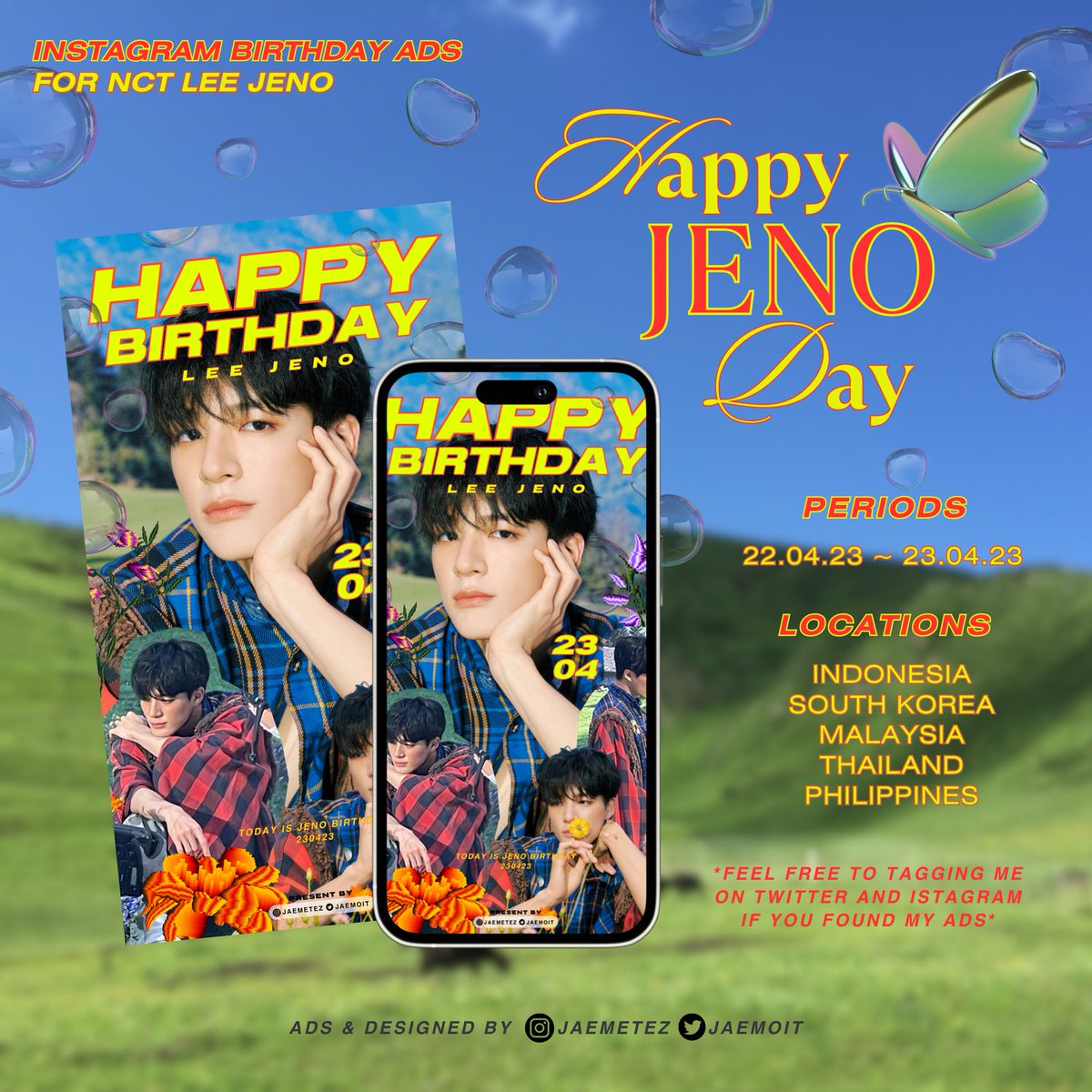jaemoit's tweet photo. 𝗛𝗔𝗣𝗣𝗬 𝗝𝗘𝗡𝗢 𝗗𝗔𝗬
‧₊˚ ♡↬ instagram ads story for #JENO's birthday by @jaemoit 

🗓️ : 22.04.23 ~ 23.04.23 
📍 : 🇮🇩 🇰🇷 🇲🇾 🇹🇭 🇵🇭

★. . feel free to tagging me on twitter and instagram if you found my ads!

#HAPPYJENODAY #LEEJENO #재노 https://t.co/JE5u0tZ1vK