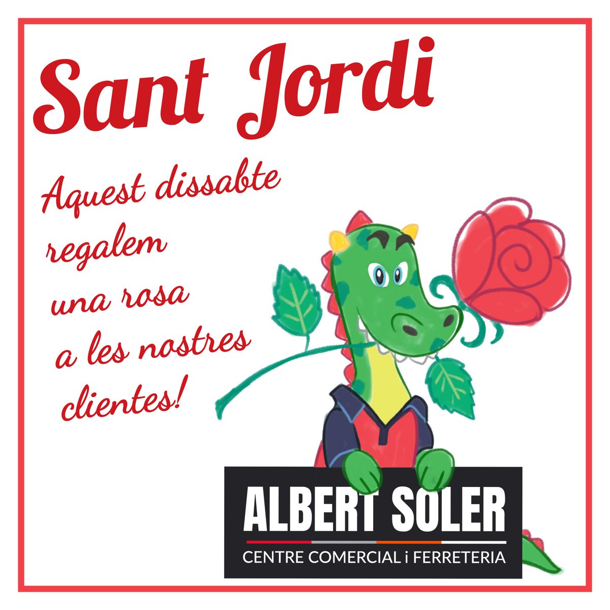 FAlbertSoler's tweet photo. Aquest dissabte celebrem Sant Jordi obsequiant una rosa a les nostres clientes 🌹🌹
Celebra Sant Jordi amb Albert Soler 🐉🌷
T'esperem! 

#santjordi #drac #roses #catalunya #lleida #albertsoler #FerreteriaAlbertSoler #ferreteria #santjordi2023 #santjordilleida #ideesperaregalar https://t.co/g7kyAPAJfO