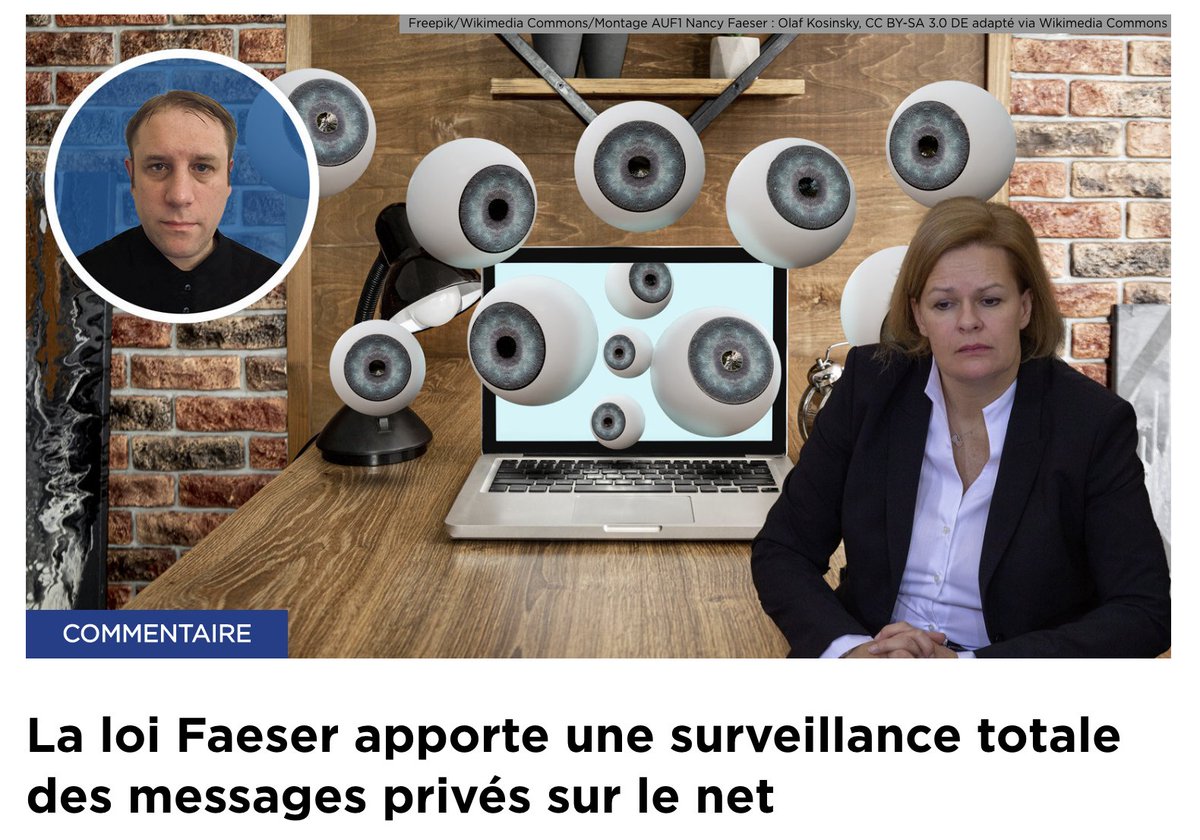 silvano_trotta's tweet photo. A été officiellement approuvé hier en Allemagne, par Nancy Faeser, ministre de l'Intérieur, extrémiste de gauche : toutes les "communications privées" sur Internet - appels téléphoniques, chats, messages courts et vidéos - peuvent être surveillées par l'État - même sans raison. La transition progressive vers un État de surveillance basé sur le modèle chinois, qui se déroule par étapes à peine perceptibles, sera bientôt achevée. 

Mais selon certains blaireaux, c'est une théorie du complot...