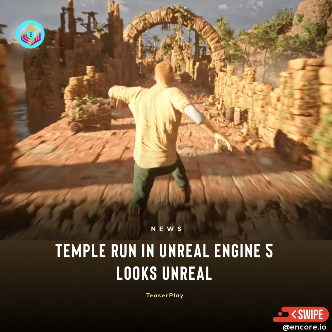 G40655Encore's tweet image. In our new video, we tried to recreate Temple Run, nostalgia game with photorealistic graphics, we used all the graphics features of Unreal Engine 5 to show how this game looks in next-gen graphics. 
.
@G40655Encore 
.
Via: TeaserPlay 
.
#templerun #templerun2 #UnrealEngine5
