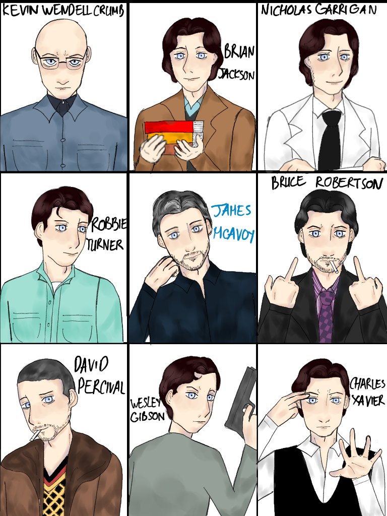 Happy Birthday James McAvoy !!! 
This is my artwork of my favorite James McAvoy\s roles 
