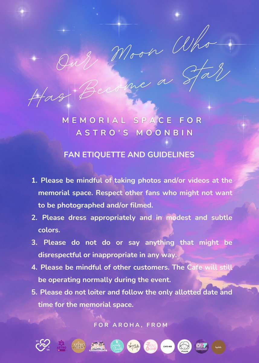 QuezonKzone's tweet photo. OUR MOON WHO HAS BECOME A STAR
Memorial Space for ASTRO's MoonBin

📍KAPE KOB
Block 7 Lot 3 Metropolis Subdivision,
Lucena City, Quezon Province, Philippines

April 22, 2023 | 5:00PM - 8:00PM

tysm @KPOPSTANS4GG @astrounitedph https://t.co/JwmzueFRfT