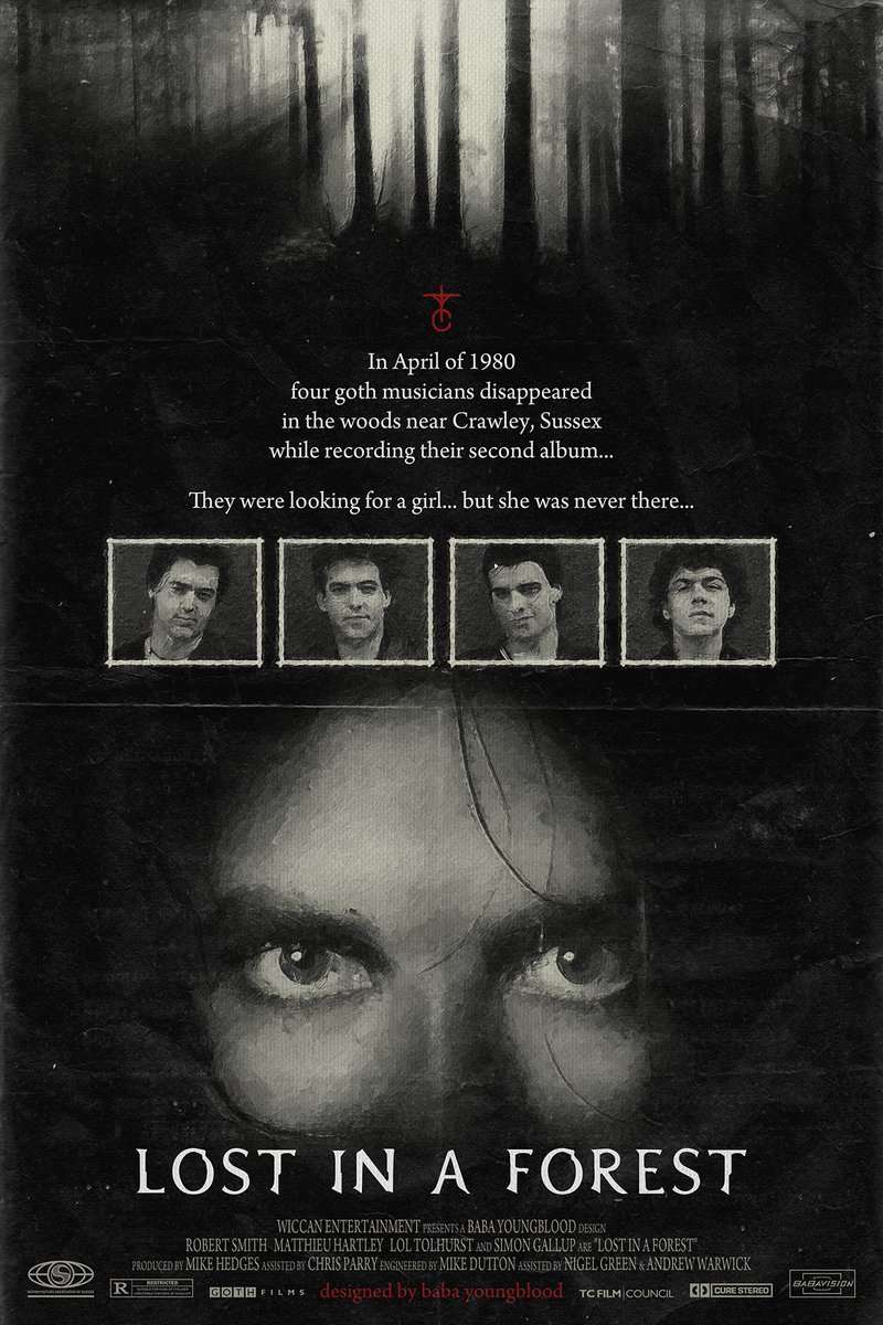 BabaYoungblood's tweet photo. In April of 1980 four goth musicians disappeared in the woods near Crawley, Sussex while recording their second album...

They were looking for a girl... but she was never there... 

Now they're lost in a forest... all alone...

Happy birthday to the legend Robert Smith! 🖤 https://t.co/Bk2Tqo1KJU