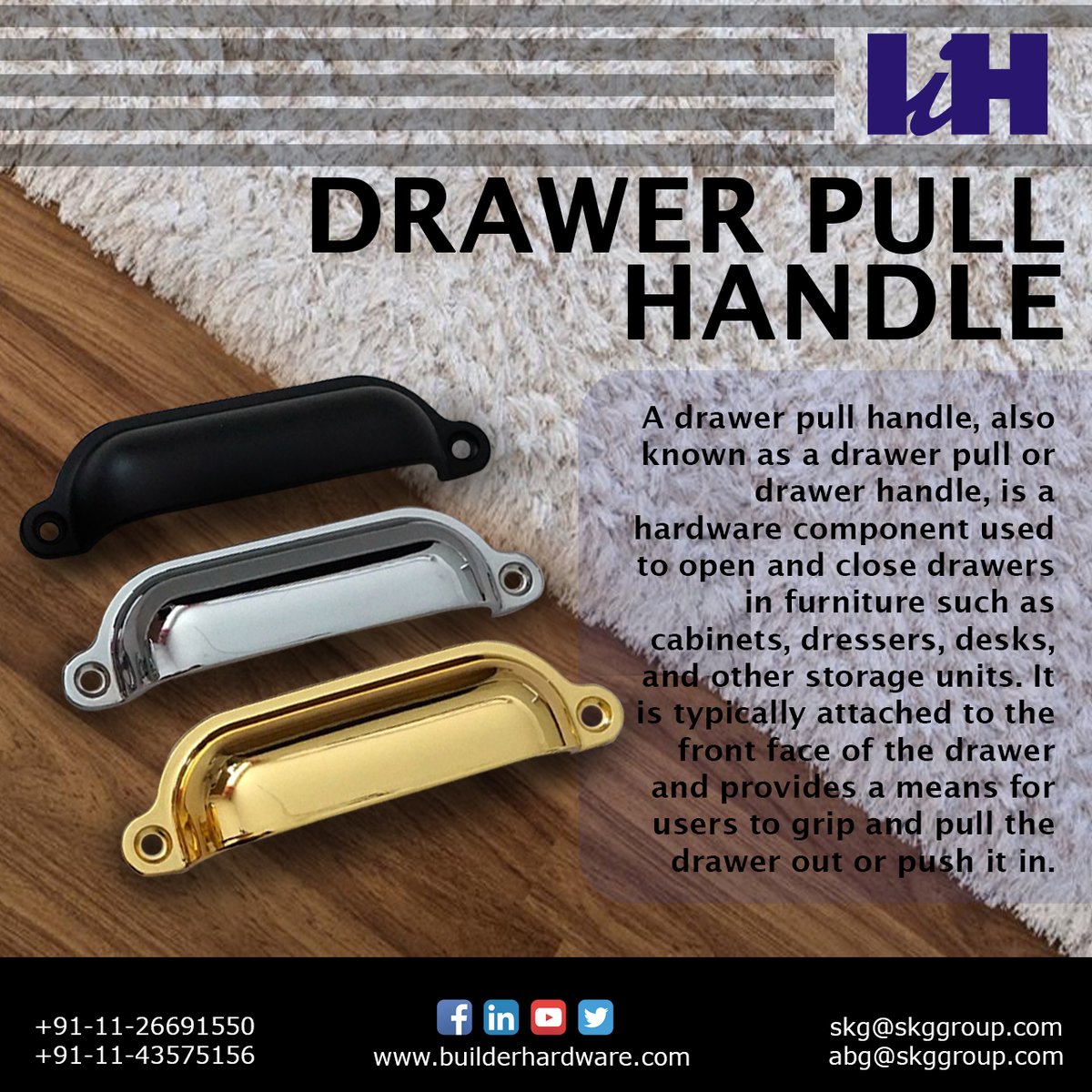 HarwareBuilder's tweet image. Cabinet, desk, and other furniture drawers can be opened and closed using drawer pull handles.
➤ 𝐖𝐞𝐛𝐬𝐢𝐭𝐞 - bit.ly/3OkDuOR
➤ 𝐂𝐚𝐥𝐥 𝐔𝐬 - +𝟗𝟏-𝟏𝟏-𝟒𝟑𝟓𝟕𝟓𝟏𝟓𝟔
#buildershardware #iihl #Drawerpull #brass #hardware #b2b #b2bmarketing #b2bbusiness