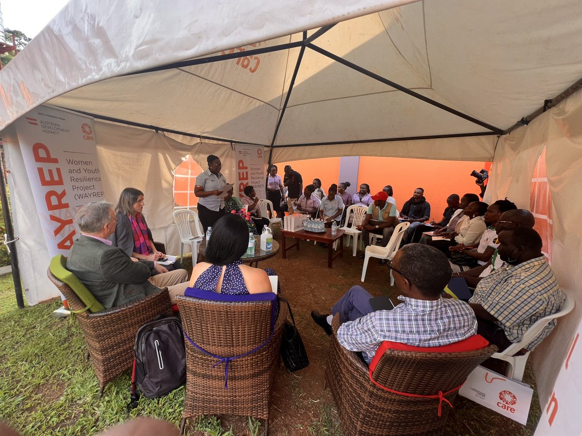 CAREUganda's tweet photo. The Managing Director @AustrianDev @FriedrichStift visiting CARE’s #WAYREP in Gulu City. WAYREP is 
among the 17 projects funded by ADA in Uganda. Dr Stift is in the company of @KremserRoswitha and Dr Katja from @AustrianDev in Uganda @gabazira @norah_namono https://t.co/S0k1kQzFHZ