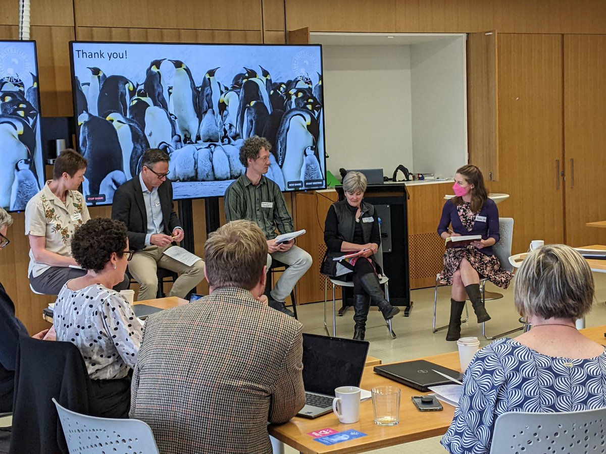 WideWhiteStage's tweet photo. This was a fantastic opportunity to hear from international colleagues from NZ and the Netherlands! The event concluded with a panel reflecting on contemporary challenges: Dr Liggett (@UCNZ), Dr Tracey (@AusAntarctic), Dr Lamers (@WUR) &amp; Robyn Mundy (expedition guide &amp; author) https://t.co/mOQqCrkwkS
