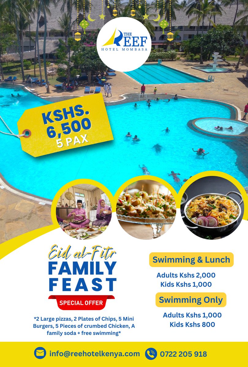 Ready for a blissful Eid escape? Celebrate the occasion with our irresistible packages 😁

Call - +254722205918

 #EidEscape #ReefHotel #EidBrunch #PoolAccess #BeachAccess #EidMubarak
