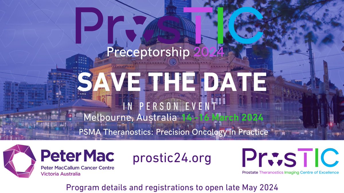 We're back! Save the date to come to our 2nd biannual PSMA Theranostics special event 'Precision Oncology in Practise' prostic24.org @DrMHofman @declangmurphy @RenuEapen @AzadOncology @gu_onc @ButeauJames @PCF_Science @PCFA @PeterMacCC @PeterMacRes