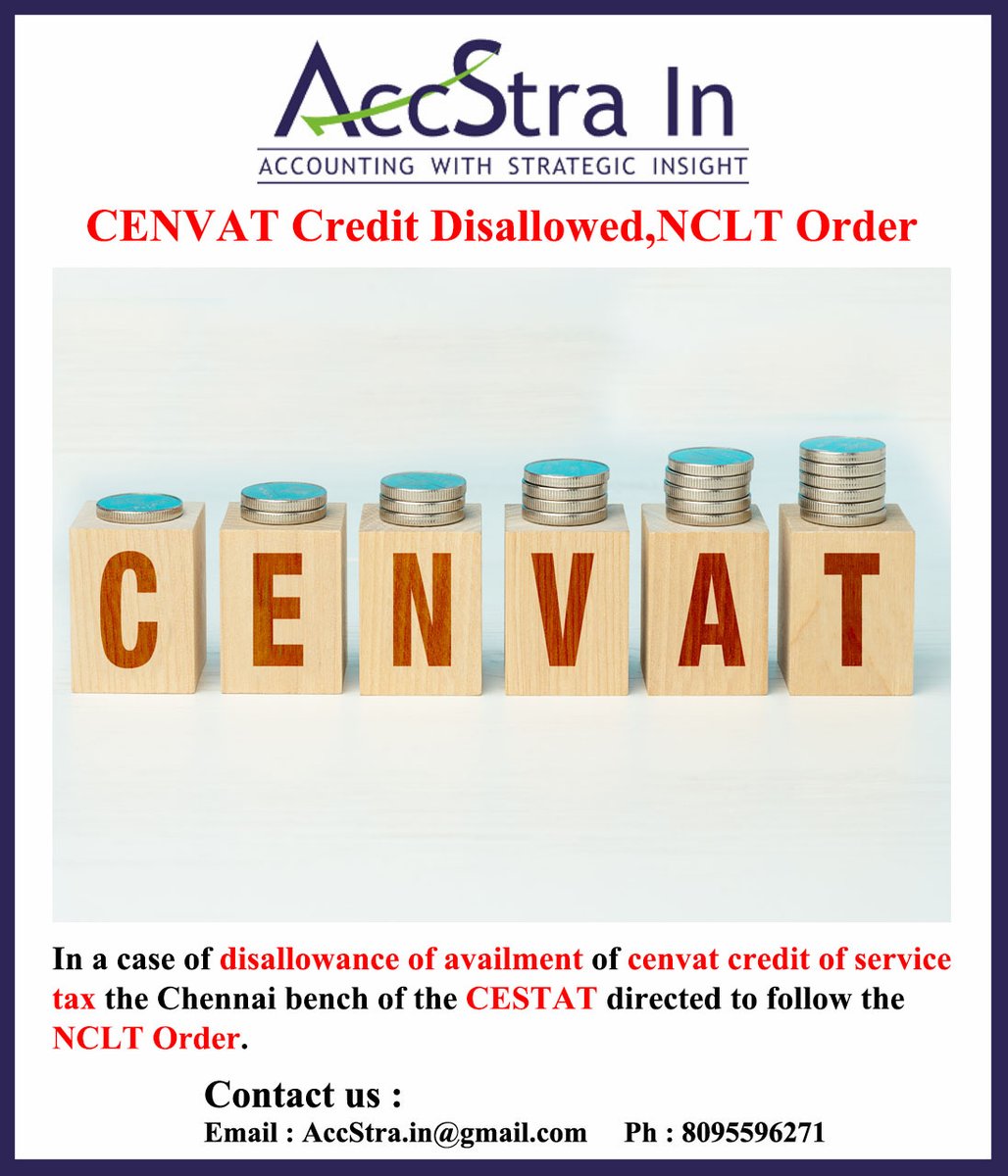 accstra_account's tweet photo. CENVAT Credit Disallowed , NCLT Order
Follow us for more content : https://t.co/2xO2qMCkOz
#Accounting #GSTUPDATES #deduction #employees #software #finance #GST #fine #ESI #ITR #tax #GSTR4 #TDS #tax #ITAT #efiling #registration #CENVAT #credit #disallow #NCLT #order #maintain https://t.co/QM4bfeSXbq