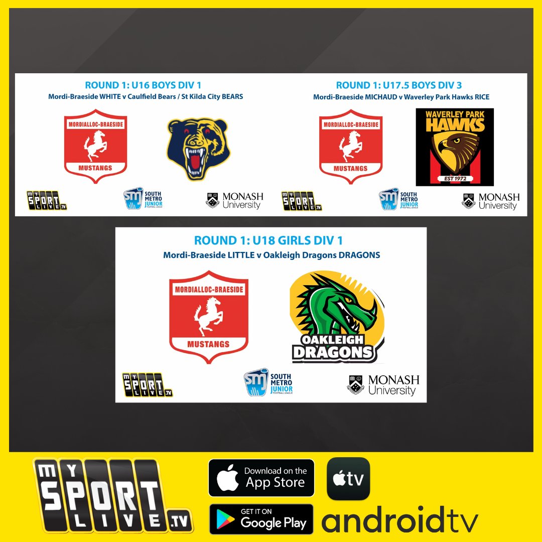 It's time for a MASSIVE Sunday of <a href="/SMJFL/">SMJFL</a> action!

The U16 Boys Div 1 &amp; U17.5 Boys Div 3 games will be LIVE on the MSL app, with the U18 Girls Div 1 game streaming via SMJFL on Facebook.

Visit watchmysportlive.tv and SMJFL on FB for livestream access

#MSL #mysportlive #SMJFL