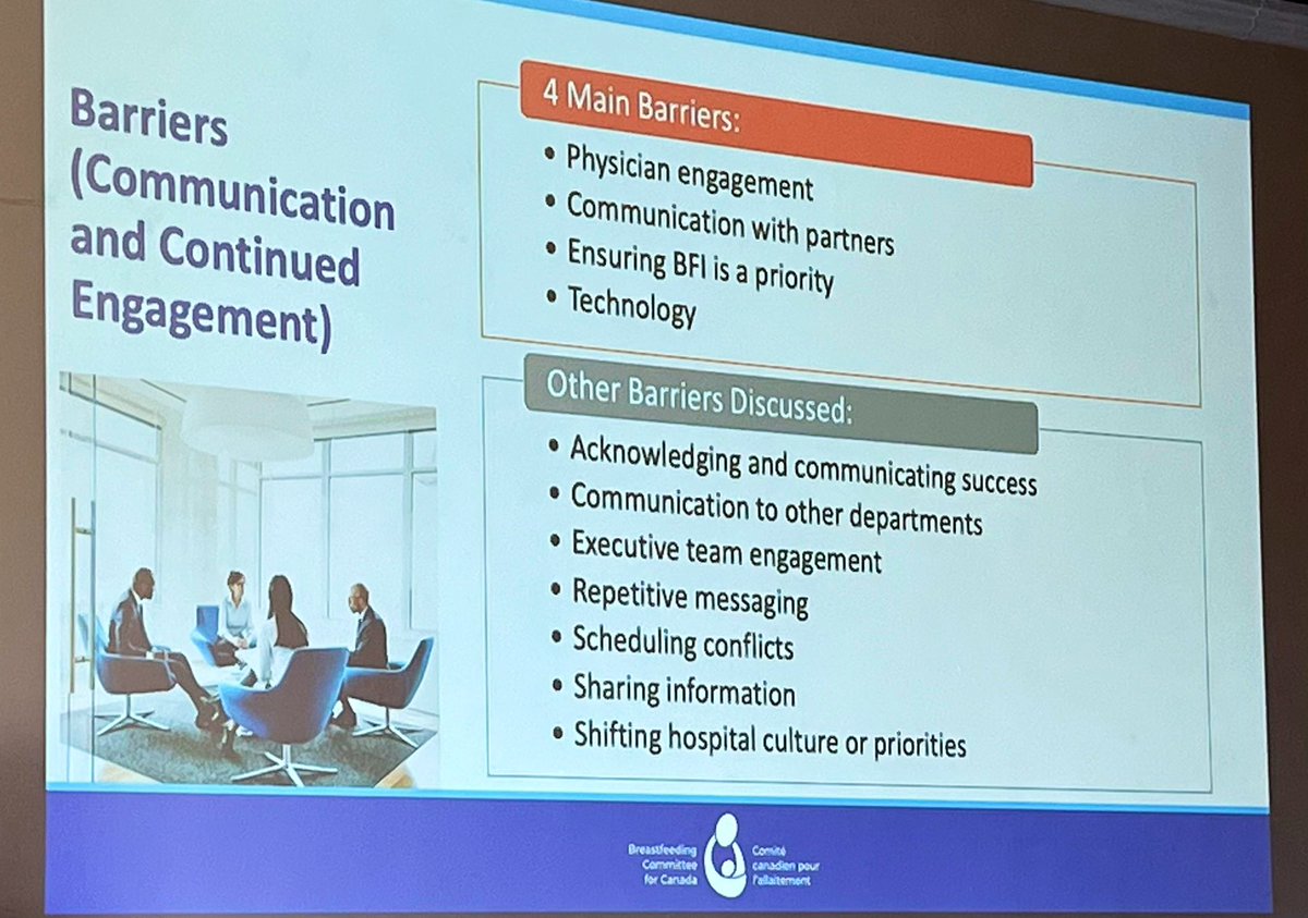 @Nickel_NC presenting barriers to BFI roll-out @CommitteeBoard, unsurprising to see Doctor engagement as a main barrier. As highlighted by @maryrenfrew, the need for a transdisciplinary approach to infant feeding is very apparent #MAINN2023