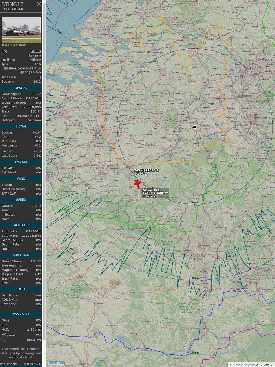 AboveHeerlen's tweet image. #PlaneAlert ICAO: #44F168 Tail: #FA118 
Owner: #BelgianAirComponent
Aircraft: #F-16 Fighting Falcon
2023/04/21 13:14:31
#F16 #Mil #YouJustLostARefinery #FighterJet #Luchtcomponent #OtherAirForces youtu.be/DyruzLjVwbc?t=… 
globe.adsbexchange.com/?icao=44F168&amp;amp;s…
