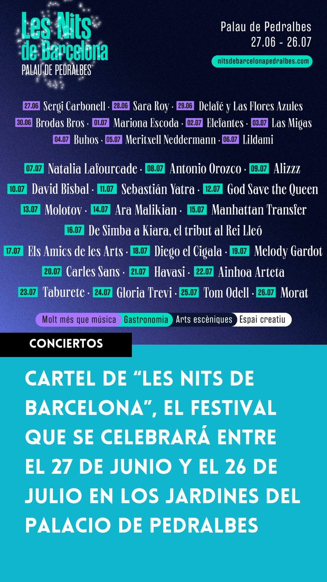 dterminate_'s tweet photo. La música vuelve a Pedralbes con el festival "Les Nits de Barcelona" organizado por @LiveClippers y que tendrá lugar en los jardines del Palau de Pedralbes del 27 de junio al 26 de julio. 

Entradas disponibles en: https://t.co/lUXq3uW6bh https://t.co/tEyoMuGe12