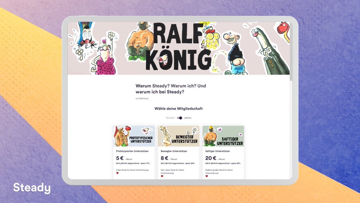 Warum #Cartoonist Ralf König sich zuerst gesträubt hat, ein Mitgliedschaftsprogramm aufzumachen, wie er dann doch bei Steady gelandet ist, und was Joscha Sauer und Markus Barth damit zu tun hatten, liest du auf seiner brandneuen Steady-Projektseite: 

steadyhq.com/de/ralf-koenig…