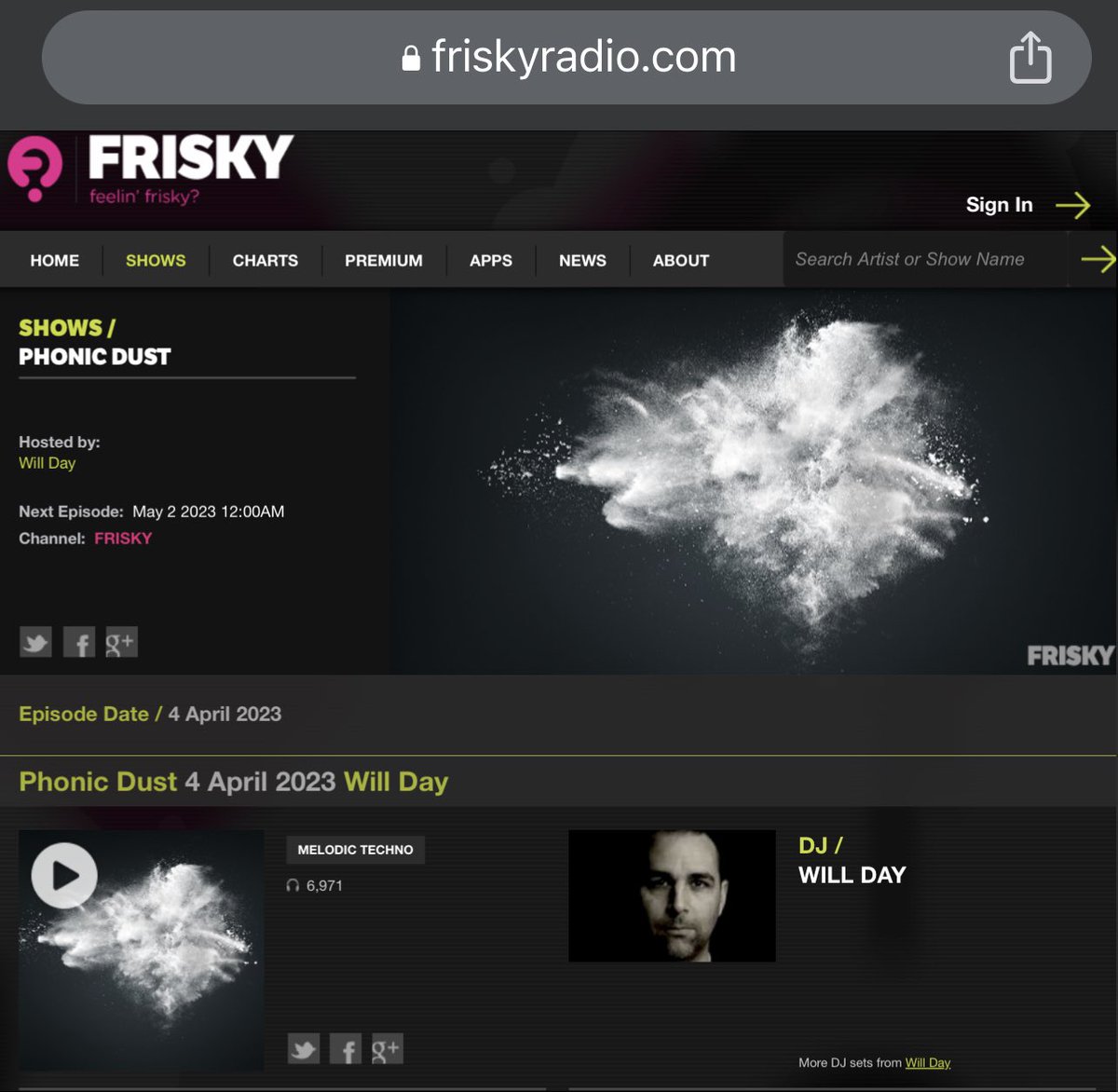DJ_WillDay's tweet photo. Looks like the @friskyradio site is back up and running correctly. 👍😎

My April mix has had almost 7000 listens in 2 weeks!

Good to see people are enjoying my selections 👏
Thanks 🙏 

 @friskyradio |  https://t.co/b9AAB5vDQV https://t.co/Q5MourG3Ik