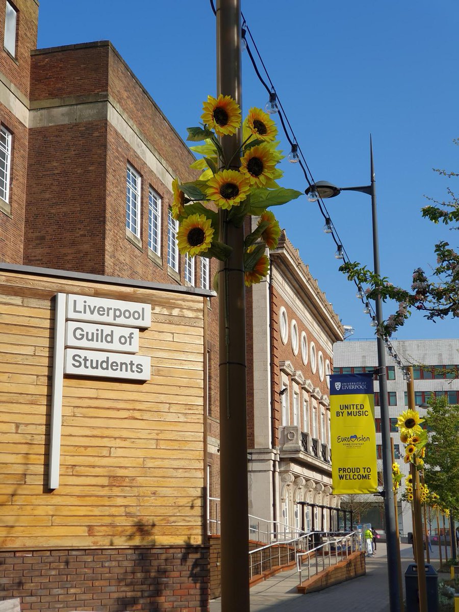 MattUoL's tweet photo. @LivUni campus is looking *particularly* amazing at the moment as we make final preparations to welcome Europe for @Eurovision on behalf of Ukraine.
The beautiful Abercromby Square has even had a suitably fabulous re-brand!
#europeiscoming #eurovision #eurovision2023 #liverpool https://t.co/dyPlEgRJL9
