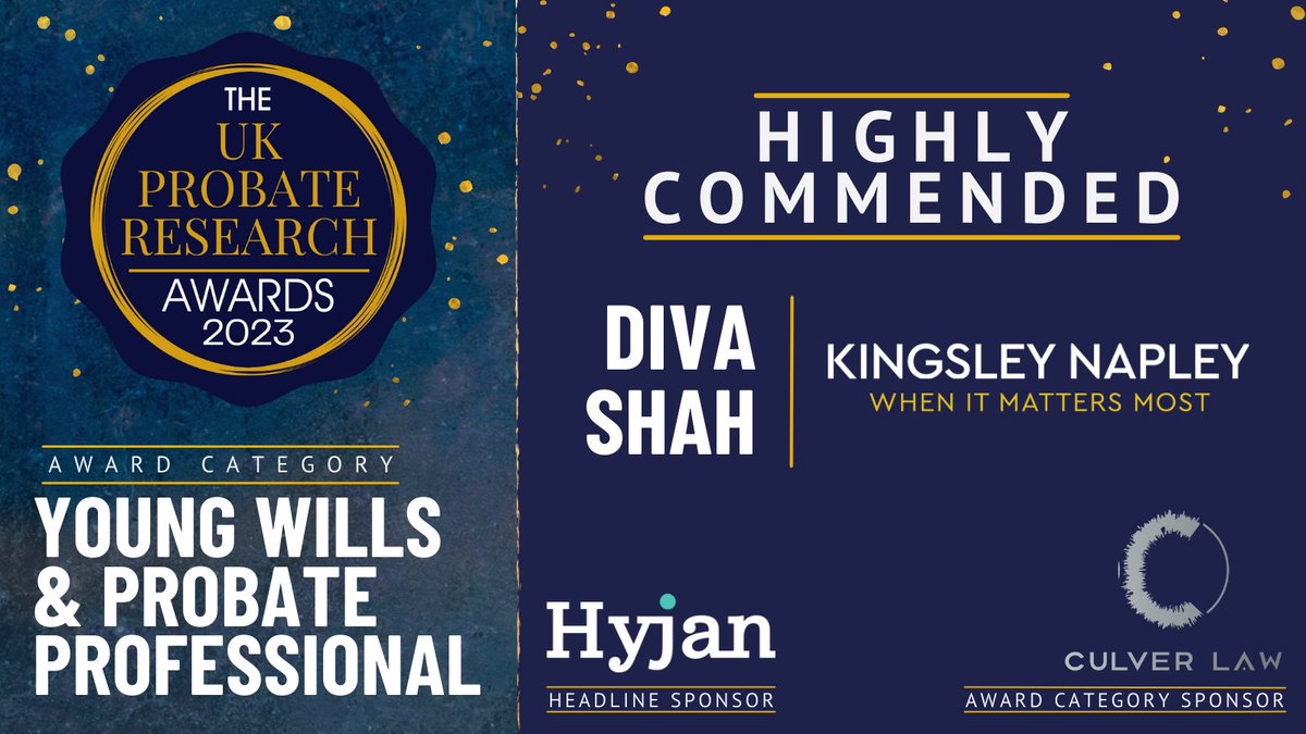 We're thrilled to announce that Diva Shah has been recognised as highly commended at The UK Probate Research Awards last night. We're incredibly proud of Diva and all of her hard work. 

Join us in celebrating this incredible achievement for our team.

 #Probies2023