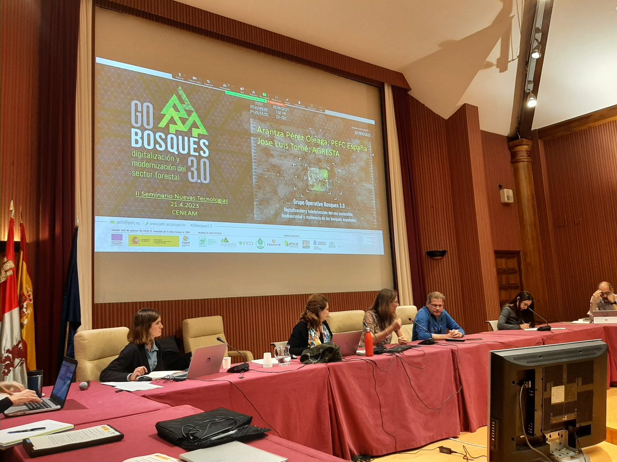 PEFCSpain's tweet photo. Hoy @aranmontes #PEFCEspaña y @quecoak @agrestascoop han presentado el #GoBosques3_0 en el evento “Las nuevas tecnologías aplicadas al conocimiento de los ecosistemas” de @mitecogob como ej. de solución tecnológica, #remotesensing y #AI dirigido a los #ecosistemasforestales https://t.co/CEte3iVDWI
