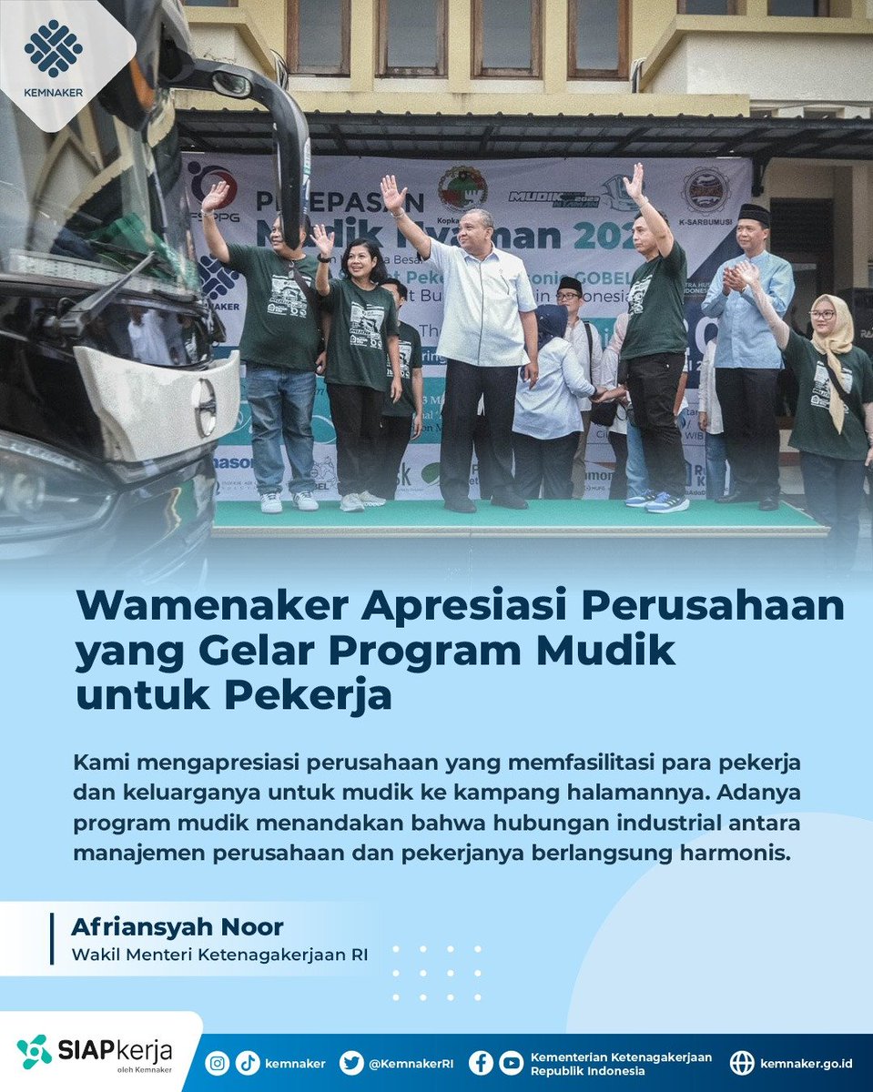 #SiaranPersKemnaker

Wamenaker apresiasi Perusahaan yang gelar program mudik untuk pekerja

Berita selengkapnya:
⬇️⬇️⬇️
kemnaker.go.id/news/detail/wa…