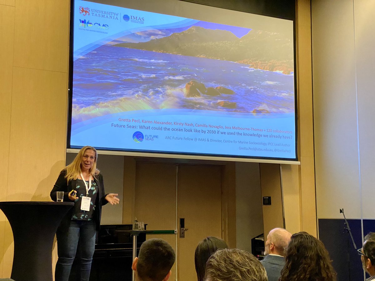 The always fantastic @GrettaPecl talking about how we get science taken up into decision making, what the future could look like in 2030, and how do we get there @eccwo #ECCWO5 @CMS_UTas @IMASUTAS