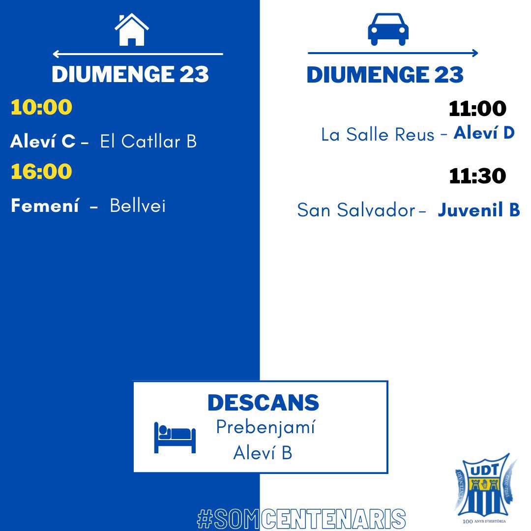 Partits del cap de setmana!🔵⚪️
#torredembarra #SomCentenaris