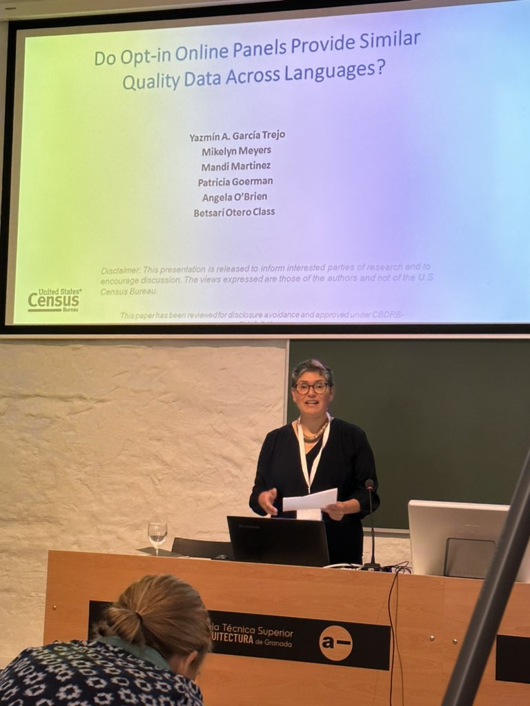 Alisusita's tweet photo. At the CSDI Workshop in Granada, Yazmin Garcia-Trejo from the US Census Bureau presenting. https://t.co/OQpqYjmtMG