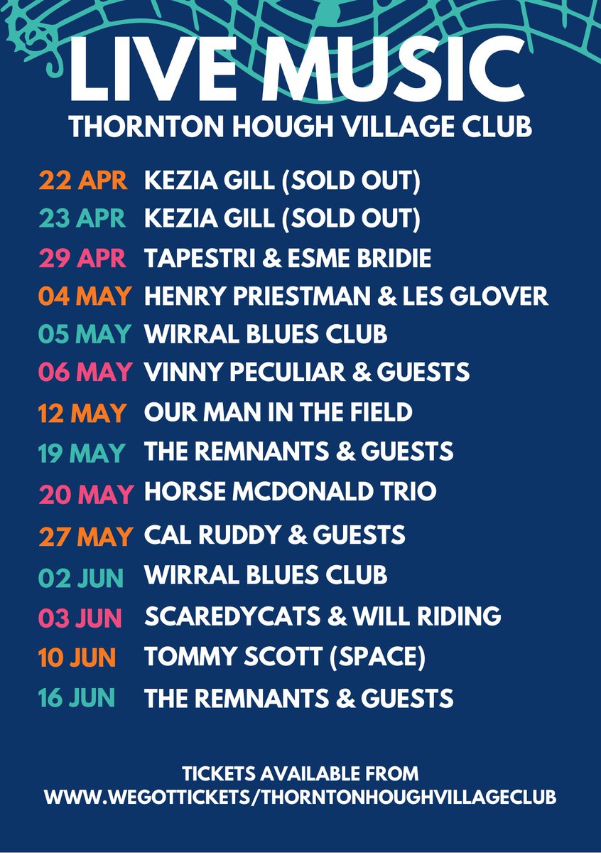 THVClive's tweet photo. #livemusic coming up at #thorntonhough Village Club over the next few weeks.  Something for everyone.  All tickets from https://t.co/MWWbAfeMnp. @vinnypeculiar @spacetommyscott @OMITFmusic @Cal_Ruddy @horsemusic @HenryPriestman @lesglover17 @ScaredycatsUK @tapestrimusic https://t.co/zPDGXmzySN