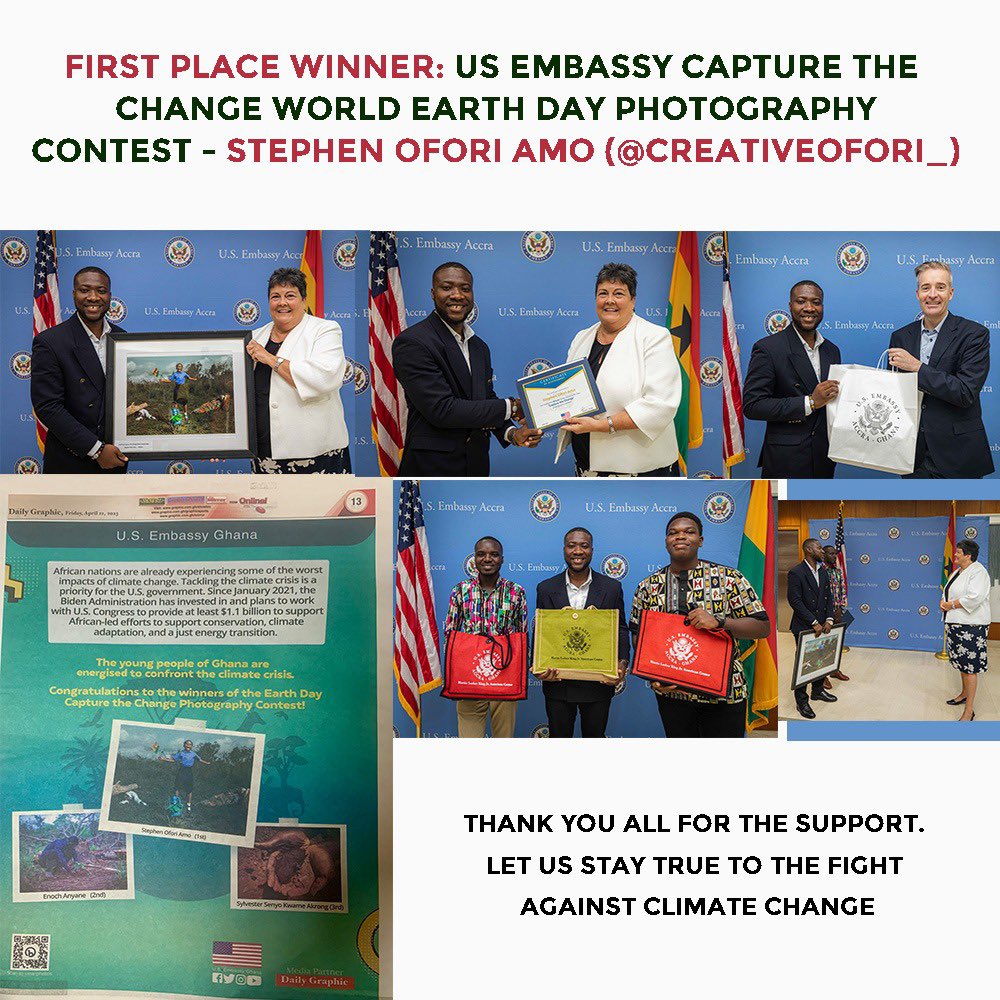 Creativeofori_'s tweet photo. I won the @USEmbassyGhana World Earth photography contest. 

A big thank you to @USEmbassyGhana for giving creatives the opportunity to add our voices to the #climateaction agenda. 

We will continue to use our art to tell stories that impact societies. https://t.co/VGUU1W2fZg