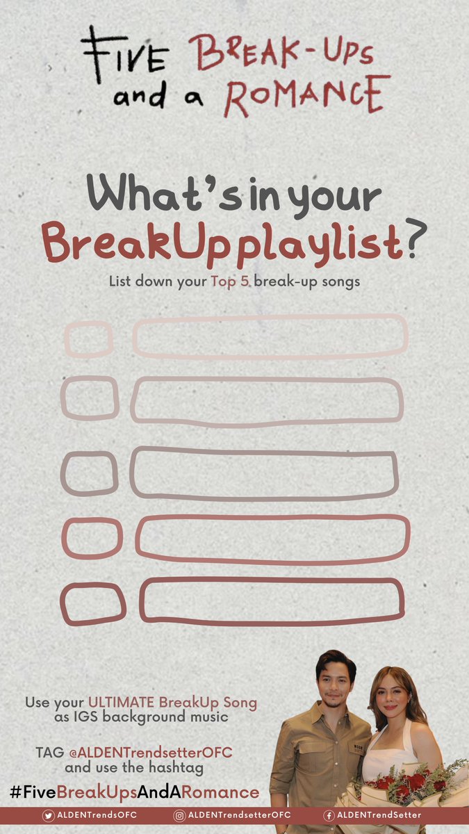 Thank you so much for sharing your hearts and your top breakup songs here on Twitter, ATeam!

You can also check out the activity happening on IGS 😉
Fill out this template, use your TOP/ULTIMATE song as the music, post on your IGS, tag ALDEN, tag ATS and use our hashtag for the