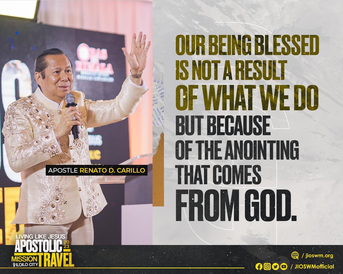 JIOSWMofficial's tweet photo. "Our being blessed is not a result of what we do but because of the anointing that comes from God."
- Apostle Renato D. Carillo

#JesusTheHealer 
#LLJApostolicMissionTravel2023 https://t.co/vUqzGXmUeI