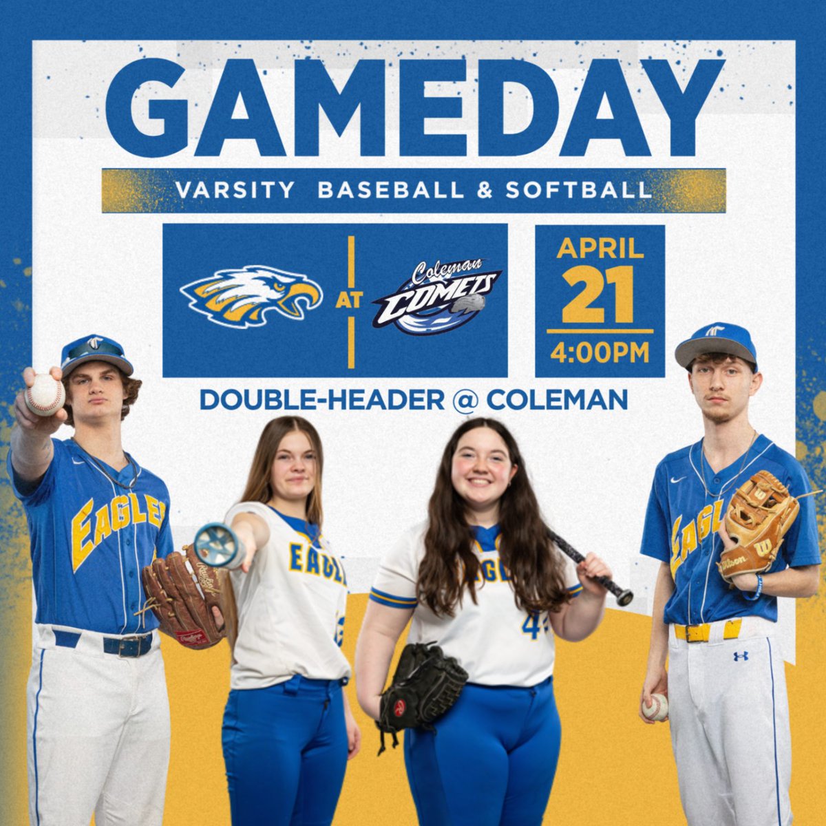 CCC_Eagles's tweet photo. VARSITY BASEBALL &amp; SOFTBALL
Double-Header @ COLEMAN
Today - Friday - April 21st
4:00pm start time

Coleman High School
4951 N Lewis Rd.
Coleman, MI 48618 https://t.co/4e5wD9zQoZ