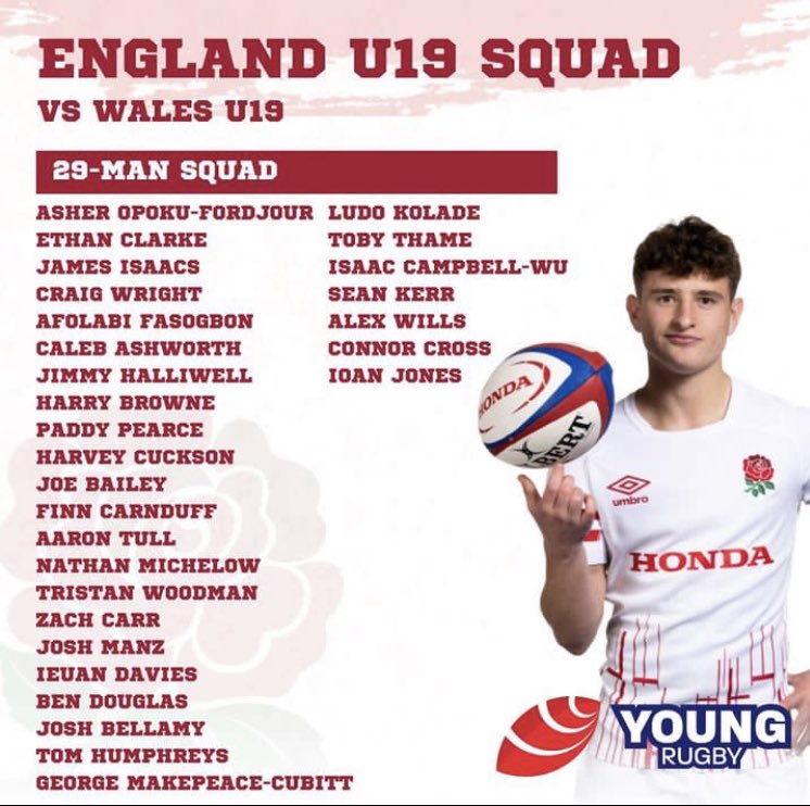 🌹INTERNATIONAL CALL UP 🥳Congratulations to Chiefs Second Row Joe Bailey who has been selected for England U19’s for a friendly 🆚 Wales 🏴󠁧󠁢󠁷󠁬󠁳󠁿