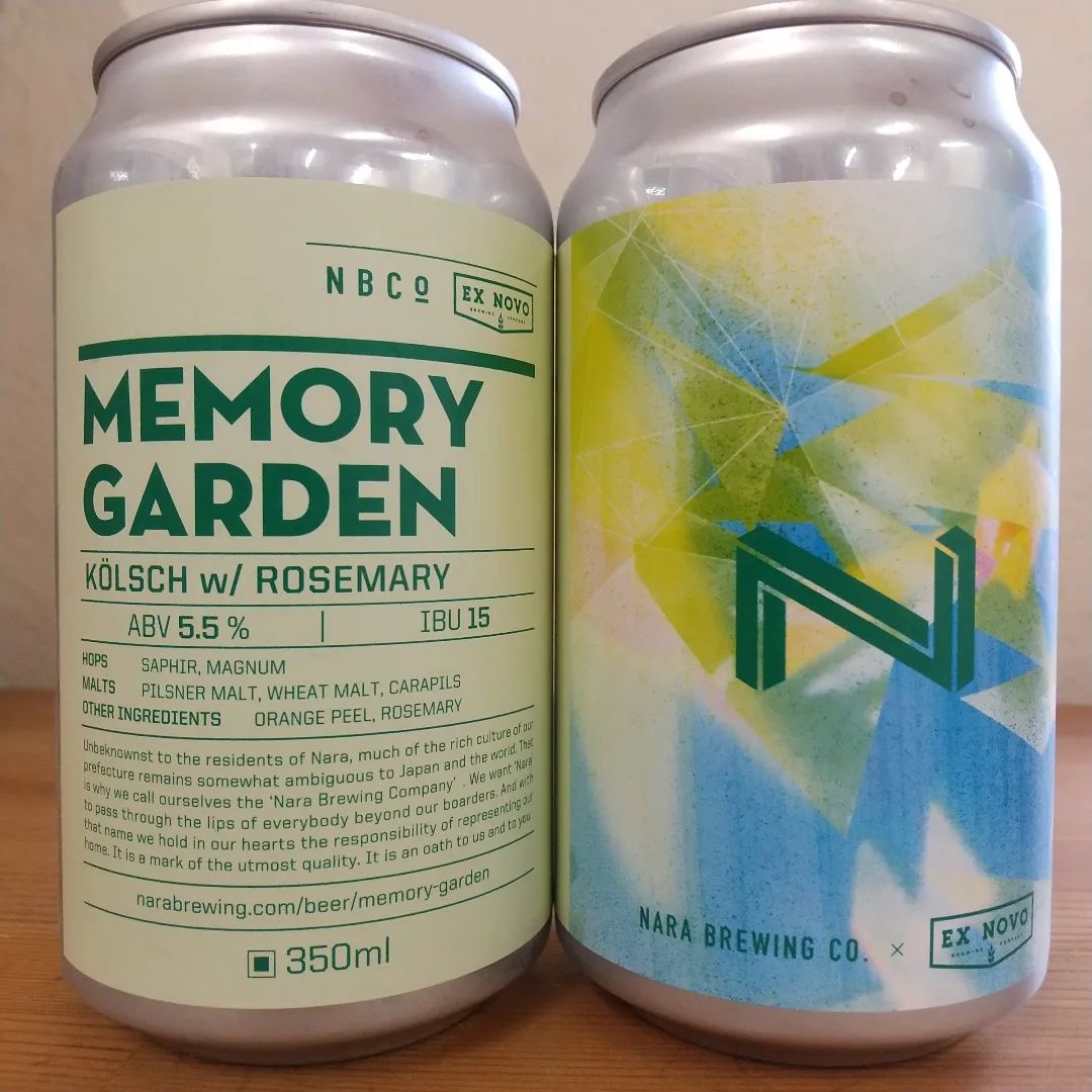 sakeshownoyori's tweet photo. 奈良醸造さんより季節限定 MEMORY GARDEN 350ml缶 726円 入荷いたました。

アメリカ オレゴン州の Ex Novo Brewingとのコラボビールです。
ケルシュにオレゴン産ローズマリーをかけあわせています。

#奈良醸造
#MEMORYGARDEN
#exnovobrewing https://t.co/ZnUIY6lFXp