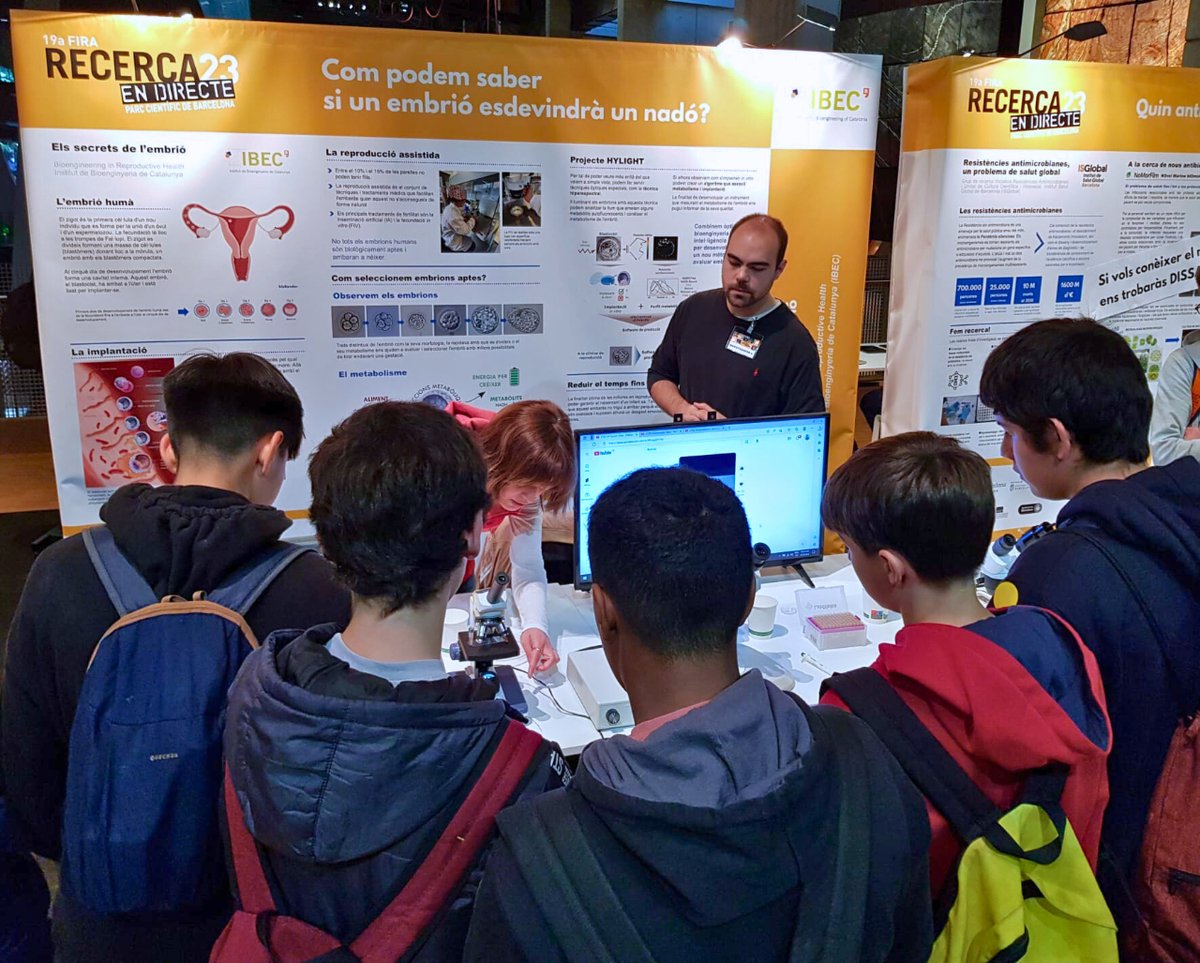 IBECBarcelona's tweet photo. 🔬🤰 Want to know how we apply #bioengineering and #AI in reproductive health?
🗓️Come tomorrow to the Fira #RecercaenDirecte at @CosmoCaixa_CAT and find it out with researchers from #HYLIGHTembryo project.
👨👩👧👦Hands on activities to all publics.
👉More info https://t.co/kzsJoQnAcp https://t.co/enL17C74Um