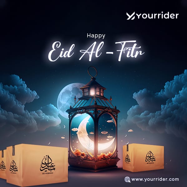 Wishing you joy and peace on this special day of Eid al-Fitr! Celebrate with your loved ones knowing © Yourrider is here for you. #EidMubarak #LogisticsCompany #CelebrationTime #HappyEid2023 #WeDeliverHappiness