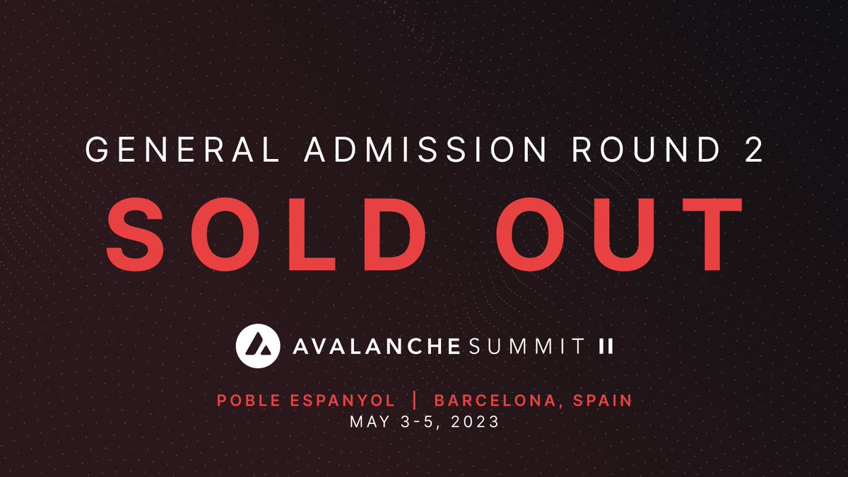 TekilBilge's tweet photo. 🎟️For Avalanche Summit II tickets, round 2 has ended and now the last round, round 3, has begun.
From now on, at the summit that will take place in Barcelona on 3-5 May.
🔺Notable sponsors, great speakers, and the #AVAX community: #Avalanche Summit II 👇
https://t.co/A9MMBpdJrm https://t.co/PdkUMQPVRP