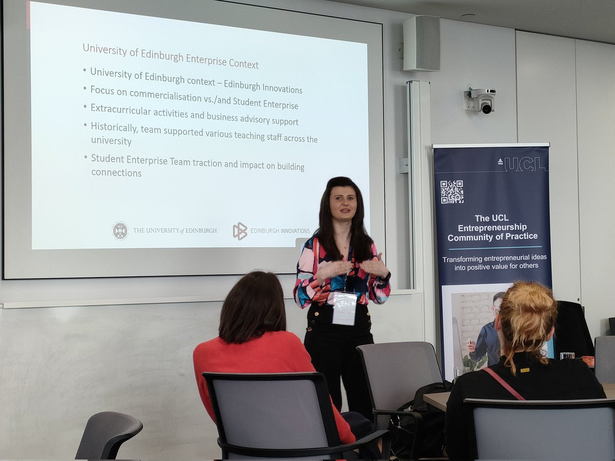 nigeladams's tweet photo. The next talk at @ucl @eeuk event is by @TeodoraMag of @EdinInnovations @uniofedinburgh. She is explaining how they started their Community of Practice. https://t.co/hhFCkzz8IJ
