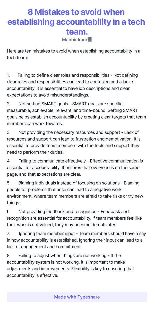 8 Mistakes to avoid when establishing accountability in a tech team.
#ship30for30
#techleaders
#cxos