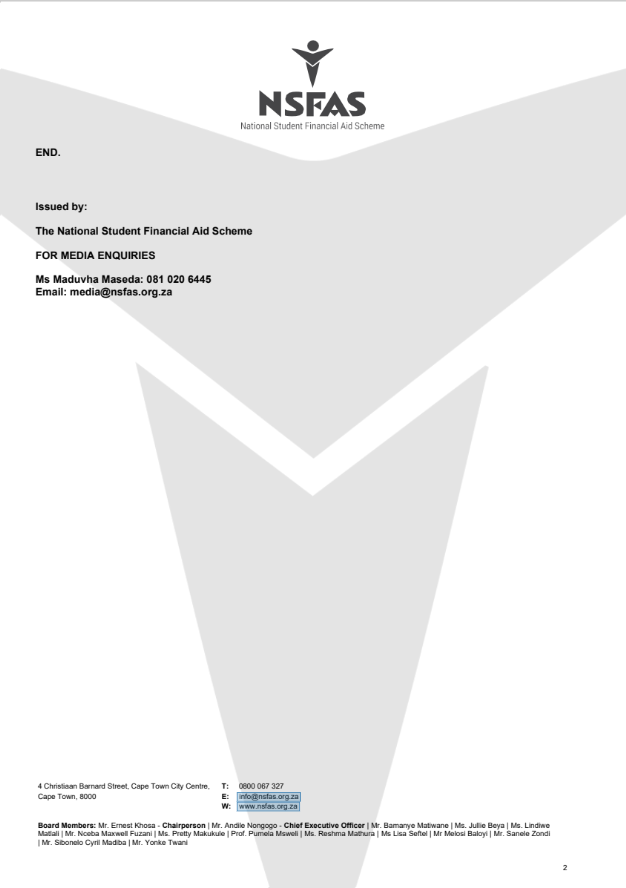 NSFAS on Twitter "NSFAS's statement regarding SIU findings on unduly