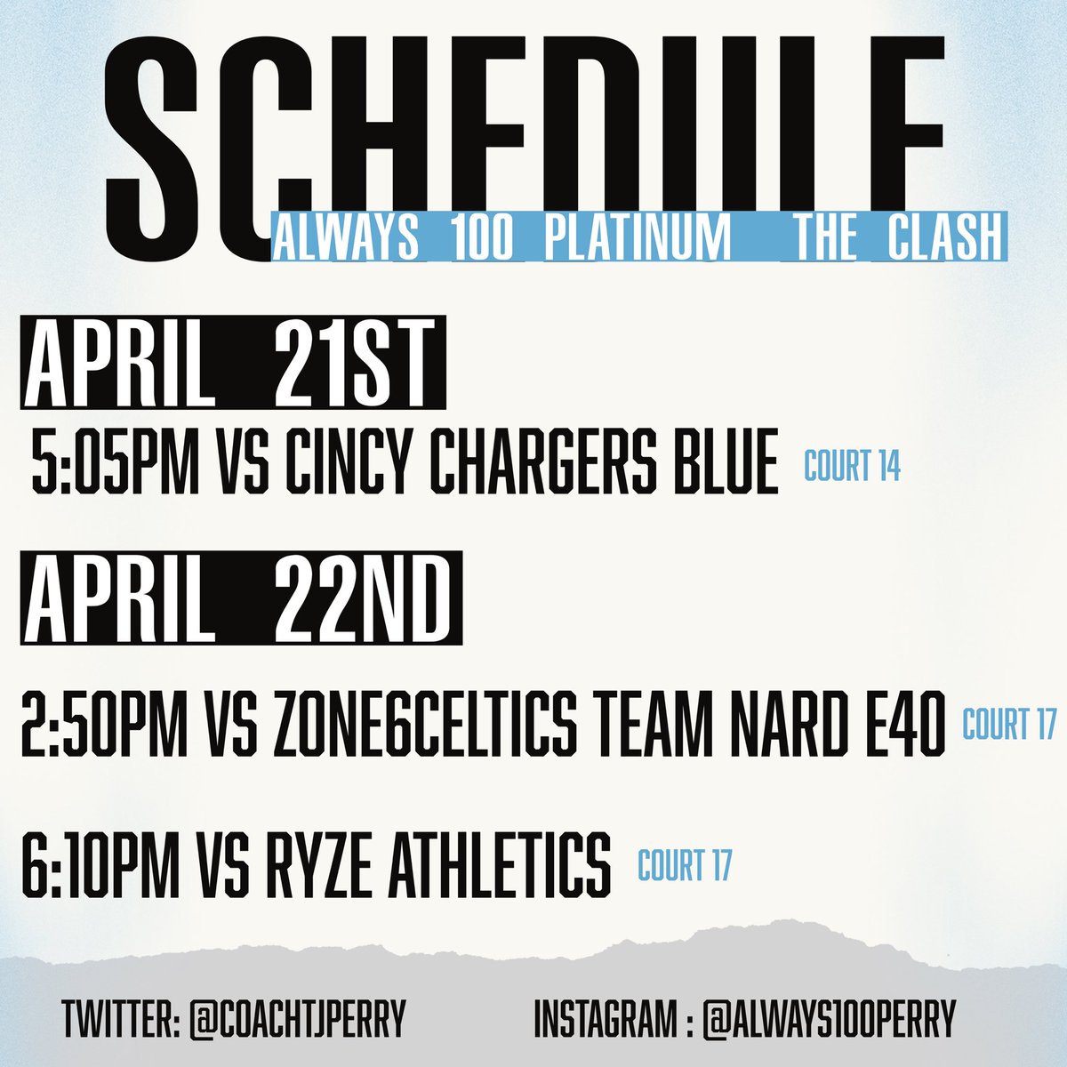 T.J. Perry (@coachtjperry) on Twitter photo Look forward to playing “LIVE” in front of coaches this weekend! Here is where you can find our group:
🏀 Select Events “The Clash”
📍 Hamilton, OH (Champions Mill)
📅 April 21-22-23
Always 100 Platinum 2025 <a href="/vjhAlways100/">Always 100</a> <a href="/Always100_TMH/">Always 100 Basketball</a> <a href="/CoachTJPerry/">T.J. Perry</a> <a href="/SportsLvlup/">LVLUP SPORTS RECRUITING</a> Look forward to playing “LIVE” in front of coaches this weekend! Here is where you can find our group:
🏀 Select Events “The Clash”
📍 Hamilton, OH (Champions Mill)
📅 April 21-22-23
Always 100 Platinum 2025 <a href="/vjhAlways100/">Always 100</a> <a href="/Always100_TMH/">Always 100 Basketball</a> <a href="/CoachTJPerry/">T.J. Perry</a> <a href="/SportsLvlup/">LVLUP SPORTS RECRUITING</a>