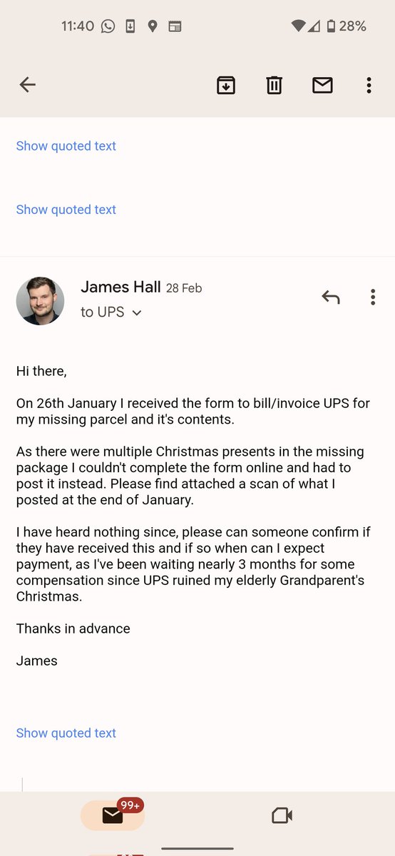 james_a_hall's tweet photo. @UPS_UK finally paid my compensation today after losing my Grandparent's Xmas presents in December. It's taken 4 months. I can't believe how poor the customer service has been in trying to resolve this. See photos below. https://t.co/r6yGV9QTQ9