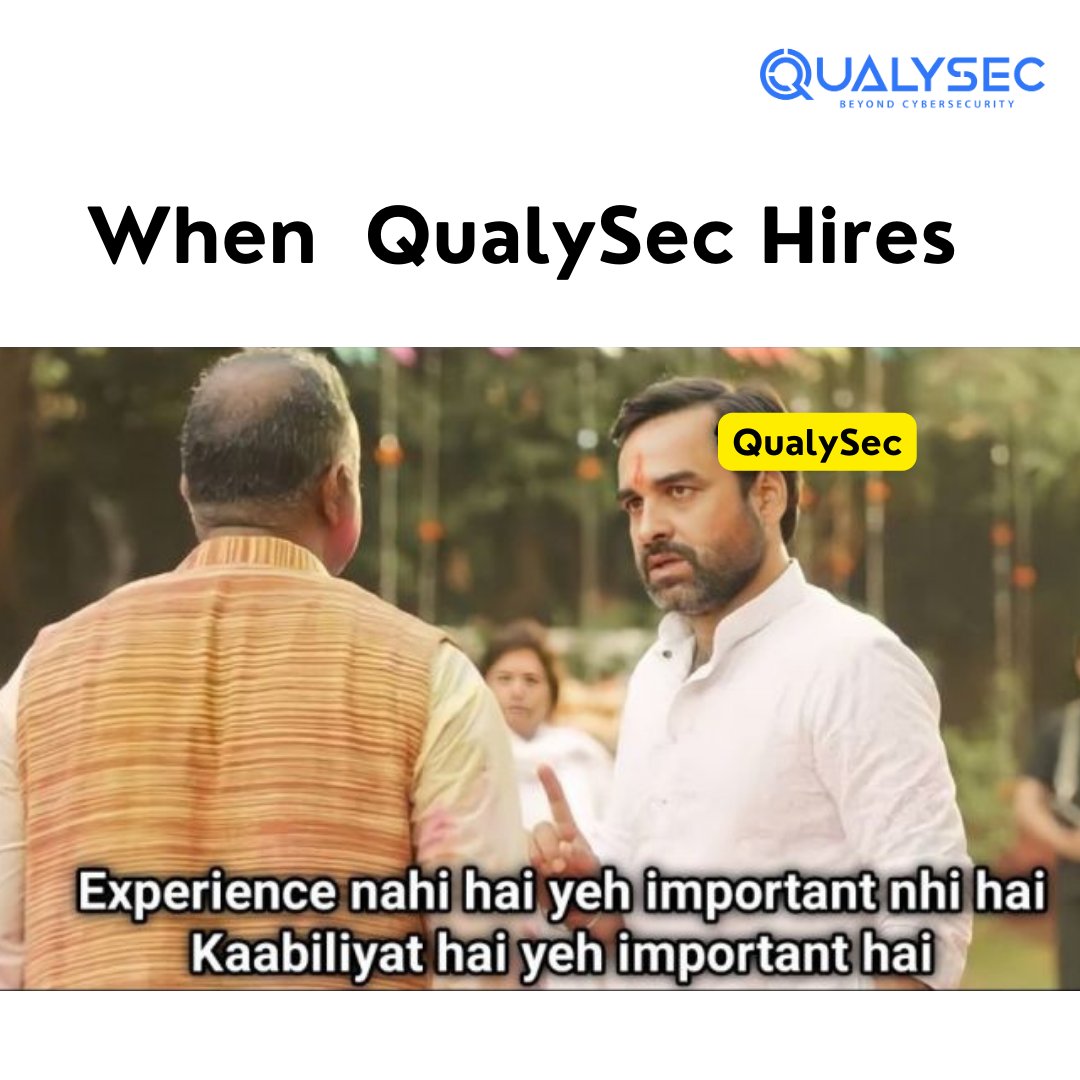 When QualySec Hires 😎

Apply Here

qualysec.com/career-at-qual…

#hiring #pentester #marketingmanager #bdejobs #hropenings #hrexecutive #bhubaneswar #bhubaneswarjobs