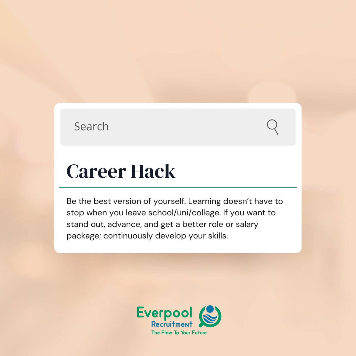 EverpoolRecruit's tweet photo. #CareerHack - Be the best version of yourself.
#Learning doesnโt have to stop when you leave school/uni/college.
If you want to stand out, advance, and get a better role or salary package; continuously #developyourskills.
#careerdevelopment #careergrowth #learningeveryday https://t.co/JdOG3YuEAe