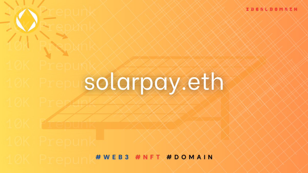 "Join the Web3 Community with Your Own Domain. Be a Part of the Web3 Revolution 🤝💻🌐💫".

solarpay.eth

Available Now 👉 opensea.io/idealdomain
#Web3 #Decentralization #Web3 #Blockchain #domainforsale